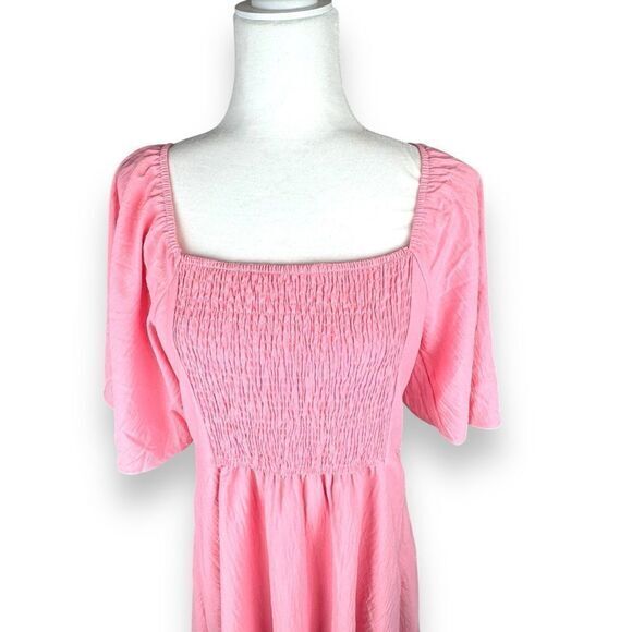 Smocked Pink Babydoll Dress Womens Size XL‎ Flutter Flowy Coquette Dollette - Picture 5 of 11